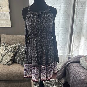 torrid Black Patterned Halter Smock Dress with Border Print